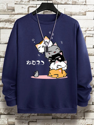 VILZSTUDIOS Cute Sleepy Stacked Cats Sweater