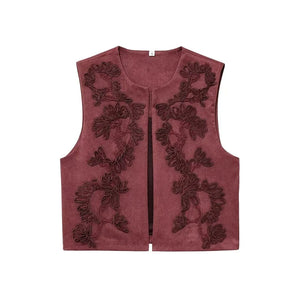 VILZSTUDIOS Stylish Embroidered Faux Suede Vest