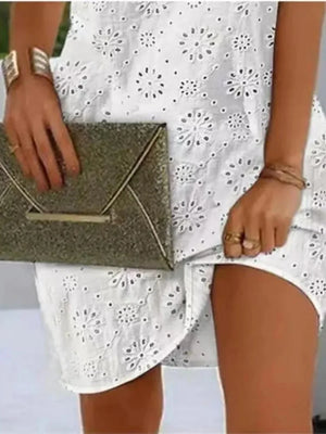 VILZSTUDIOS Elegant V-Neck Eyelet Embroidery Mini Dress