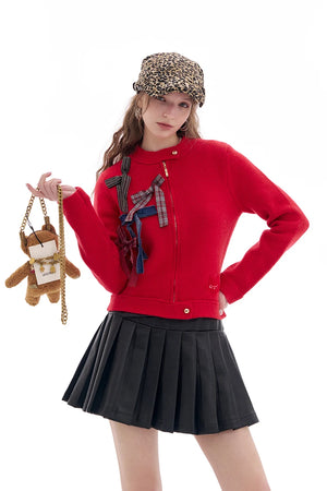 VILZSTUDIOS Fashionable Faux Pleated Leather Mini Skirt