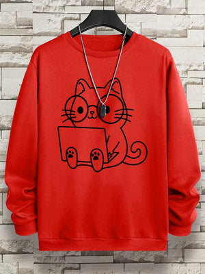VILZSTUDIOS Nerdy Cat Print Loose Long Sleeve Top