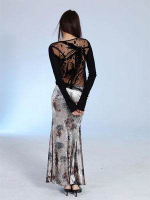 VILZSTUDIOS Black Designer Mesh Long Sleeve Blouse