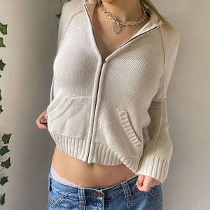 VILZSTUDIOS Vintage Knitted Zip-Up Hooded Cardigan