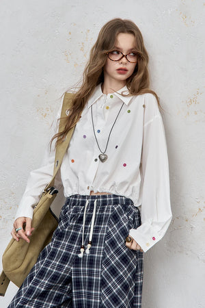 VILZSTUDIOS Stylish Loose Button Dots Shirt