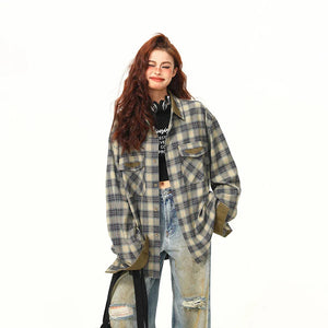 VILZSTUDIOS Y2K Contrasting Color Plaid Shirt