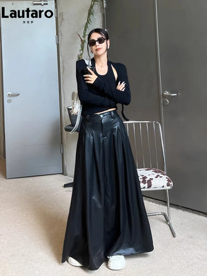 VILZSTUDIOS Luxury Black Pleated Maxi Skirt