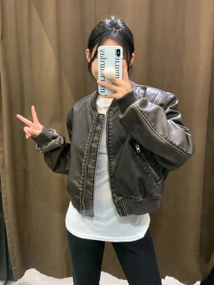 VILZSTUDIOS Vintage Leather Bomber Jacket