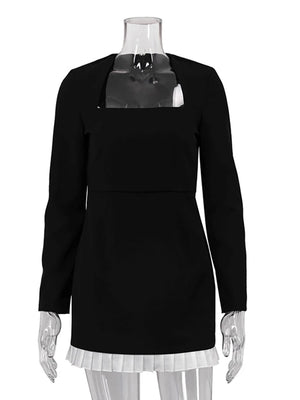 VILZSTUDIOS Black Sexy Square Collar Pleated Mini