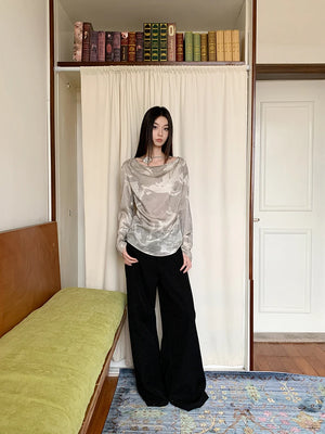 VILZSTUDIOS Ink Wash Gilded Droopy Collar Top