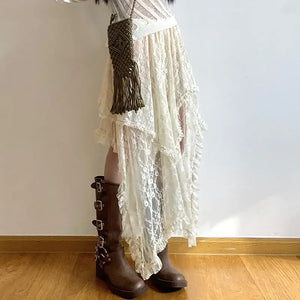 VILZSTUDIOS Vintage Boho Lace Asymmetrical Skirt