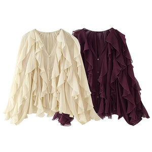 VILZSTUDIOS Yenkye Semi Sheer Ruffle Blouse