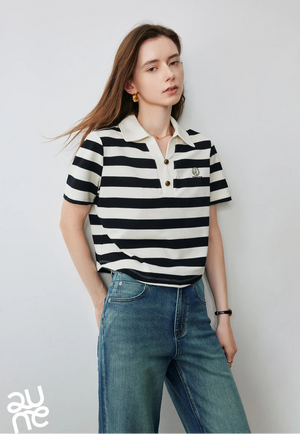 VILZSTUDIOS Stylish Women Polo Collar Letter T-Shirt