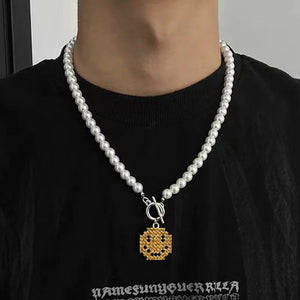 VILZSTUDIOS Rhinestone Smile Face Choker Pendant Necklace