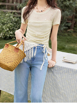 VILZSTUDIOS Elegant Knitted Round Neck T-Shirt