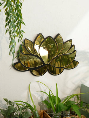 VILZSTUDIOS 1Pc Acrylic Lotus Flower Wall Mirror – Decorative Modern Wall Hanging, Wooden Home Decor for Living Room, Bedroom, and Office