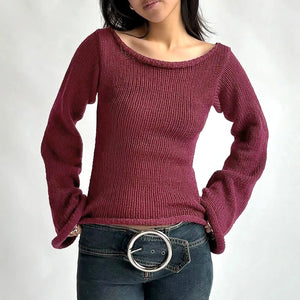 VILZSTUDIOS Chic Off-Shoulder Flare Sleeved Knitted Sweater