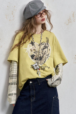 VILZSTUDIOS Oversized Newspaper Print Long Sleeve T-Shirt