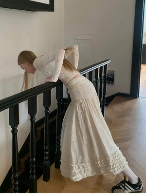 VILZSTUDIOS White Lace Embroidered High Waist Skirt