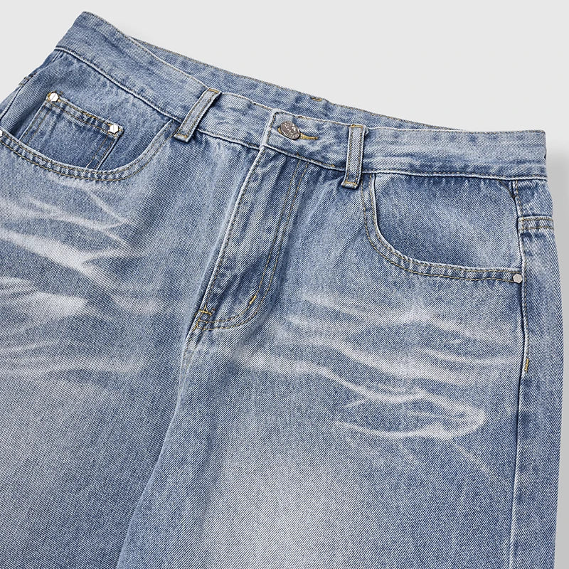 VILZSTUDIOS Vintage Faded Straight Leg Denim Jeans