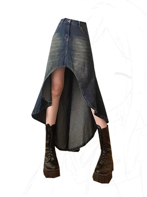 VILZSTUDIOS Blue Asymmetrical Denim Skirt