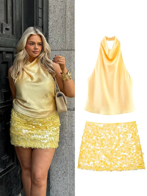 VILZSTUDIOS High Waist Slim Sequin Mini Skirt