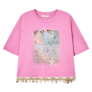 VILZSTUDIOS Chic Shell Tassel Print Loose T-Shirt