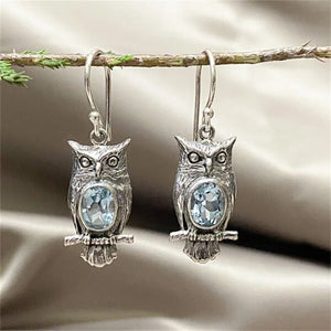 VILZSTUDIOS Vintage Silver Owl Blue Earring