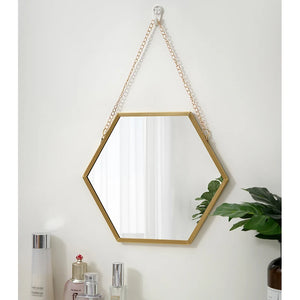 VILZSTUDIOS Hexagon Shape Decorative Mirror Wall Decor Makeup Hanging Mirror Bathroom Cosmetic Mirror Bedroom Room Wall Decoration