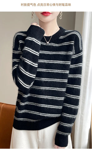 VILZSTUDIOS Cozy Striped Woolen Knit Sweater