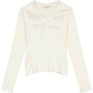 VILZSTUDIOS White Lace Embroidered Long Sleeve Hoodie