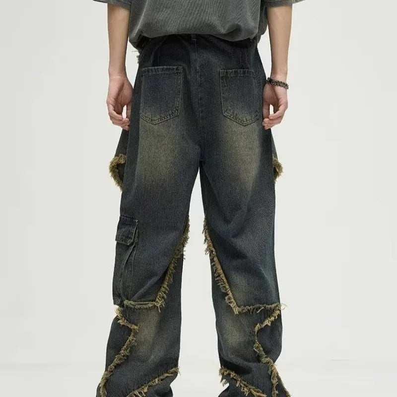 VILZSTUDIOS Retro Design Five Cornered Star Cargo Jeans