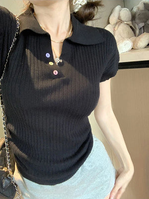 VILZSTUDIOS Chic Pleated Lapel T-Shirt