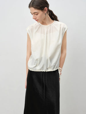 VILZSTUDIOS Luxury French Inspired Sleeveless Satin Blouse