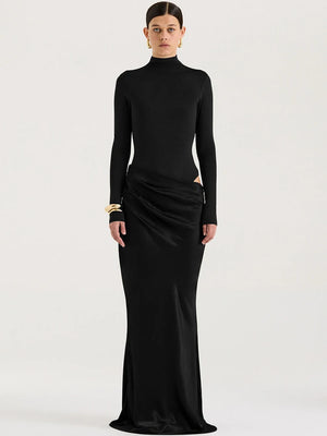 VILZSTUDIOS Satin Sexy Hollow Out Zipper Maxi