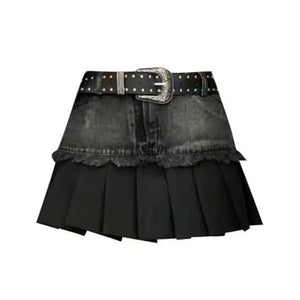 VILZSTUDIOS Spicy Gothic Retro Patchwork Pleated Skirt