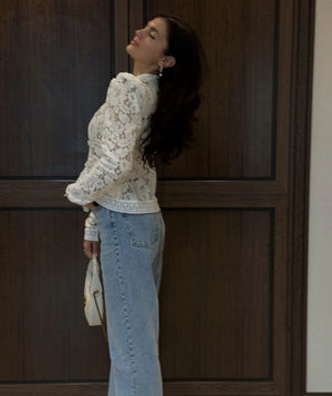 VILZSTUDIOS Elegant Lace Flower Long Sleeve Blouse