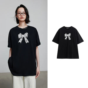 VILZSTUDIOS Stylish Short Sleeve with Small Bowknot T-Shirt