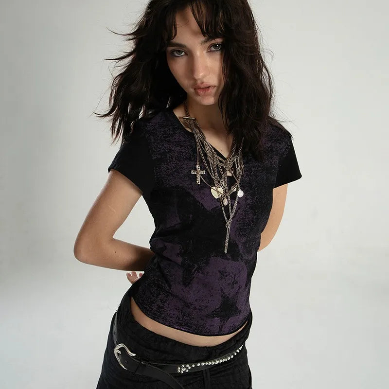 VILZSTUDIOS Vintage Grunge Star Print Crop T-Shirt