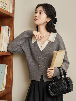VILZSTUDIOS Gray Beaded Knitted Cardigan