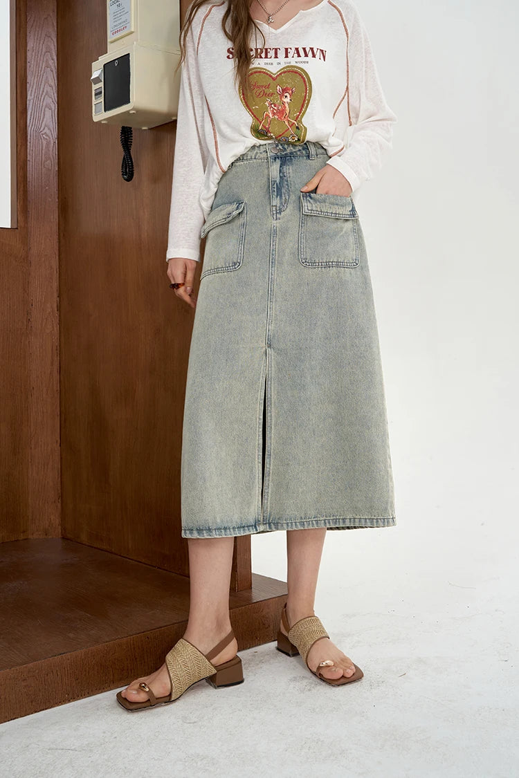 VILZSTUDIOS Versatile Vintage Split Midi Skirt