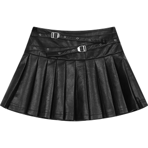 VILZSTUDIOS Fashionable Faux Pleated Leather Mini Skirt