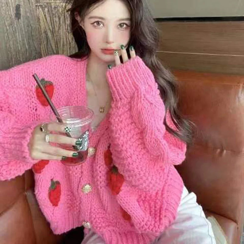 VILZSTUDIOS Cozy Strawberry Knit Cardigan