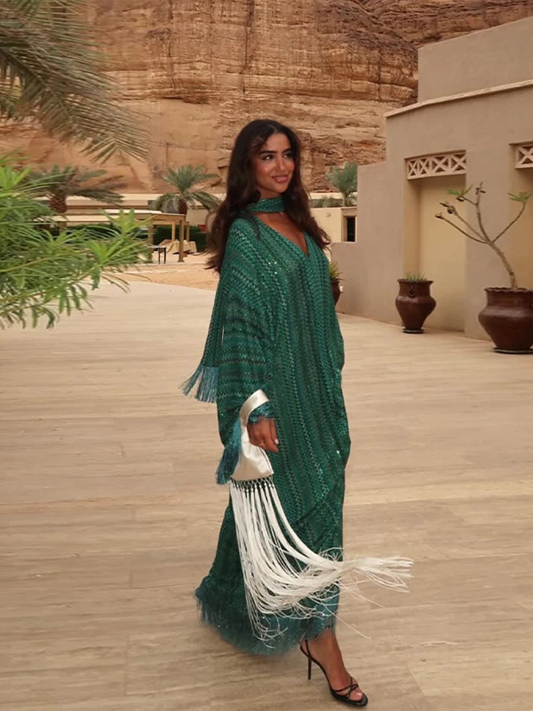 VILZSTUDIOS Sparkle Green Boho Maxi Dress