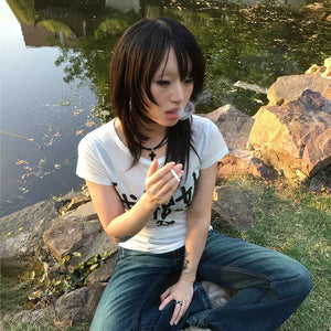 VILZSTUDIOS Grunge Japanese Letters Print T-shirt T