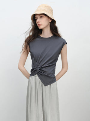 VILZSTUDIOS Petite Round Neck Twist Knot T-Shirt