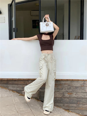 VILZSTUDIOS Retro American Parachute Overalls Summer Pants