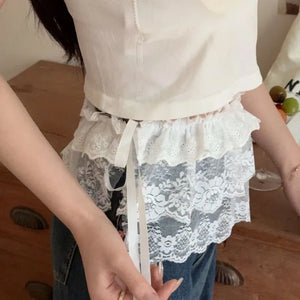VILZSTUDIOS Lace-Up Ruffled Layered Mini Skirt