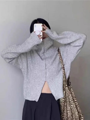 VILZSTUDIOS Smart Casual Knit Zipper Cardigan