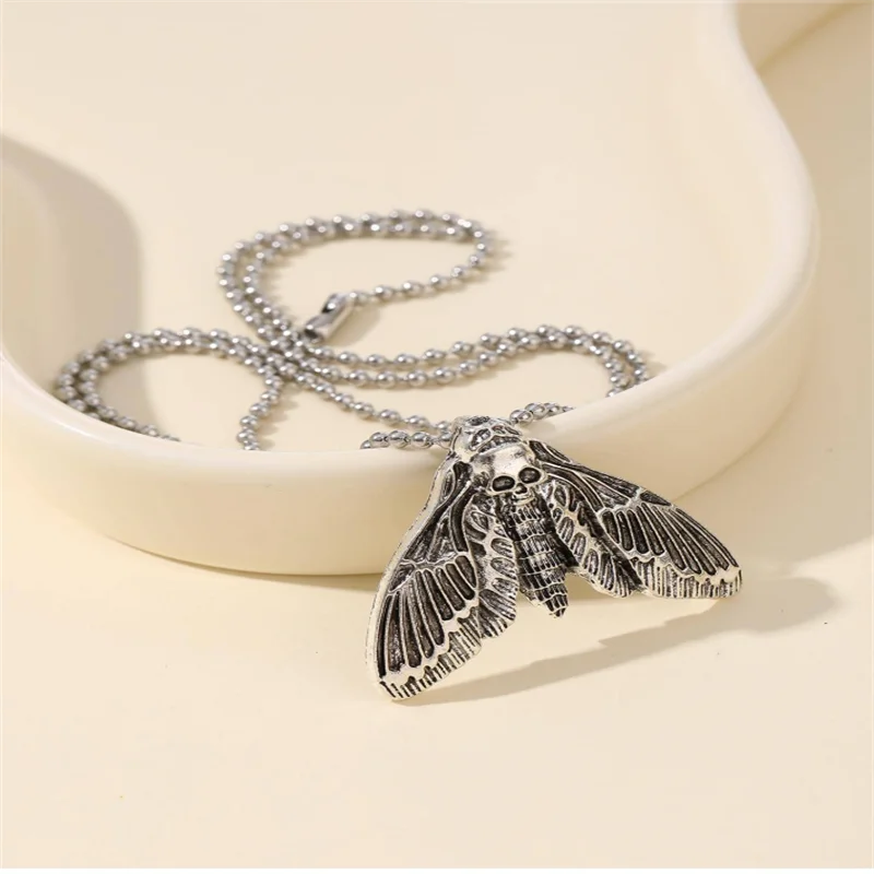 VILZSTUDIOS Gothic Skull Moth Charm Necklace
