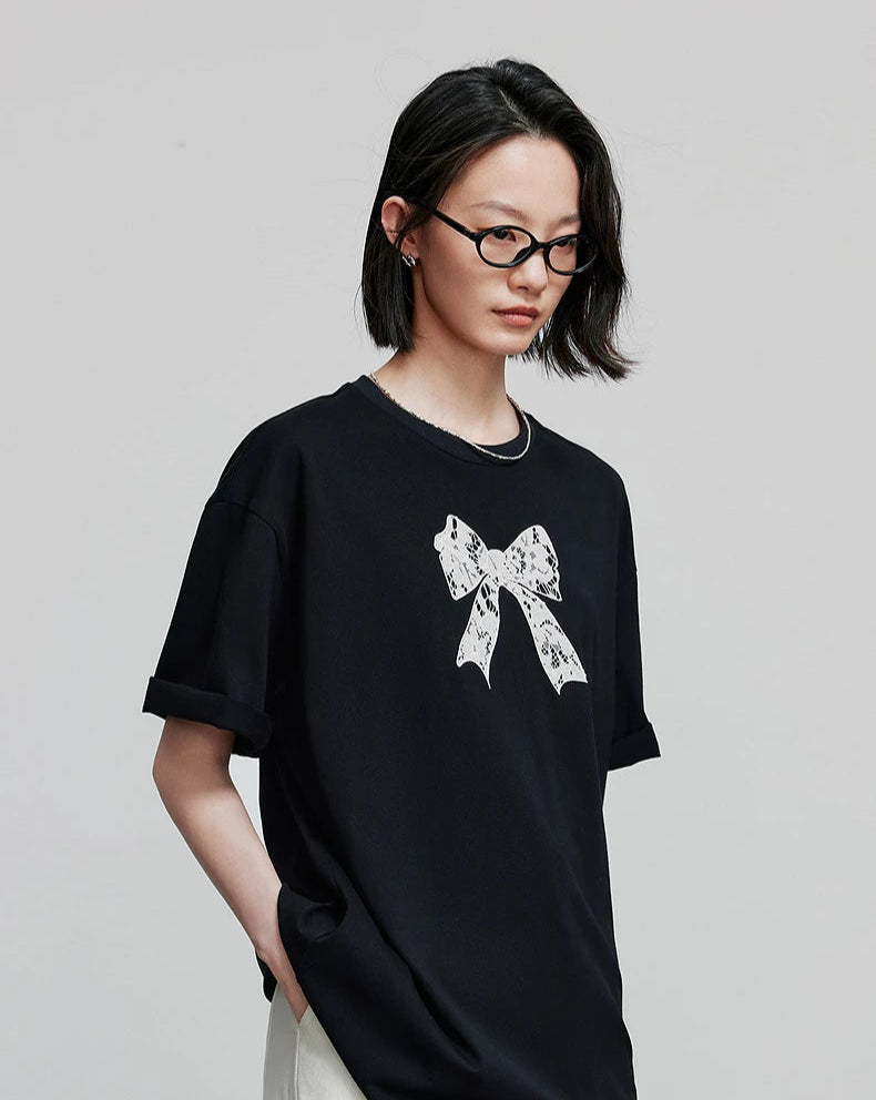 VILZSTUDIOS Stylish Short Sleeve with Small Bowknot T-Shirt